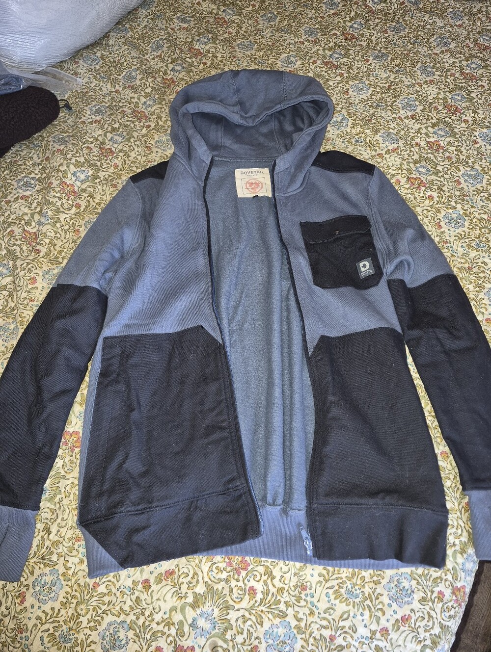 Woman's Two-Tone Hooded Zip Sweater - Blue and Black
